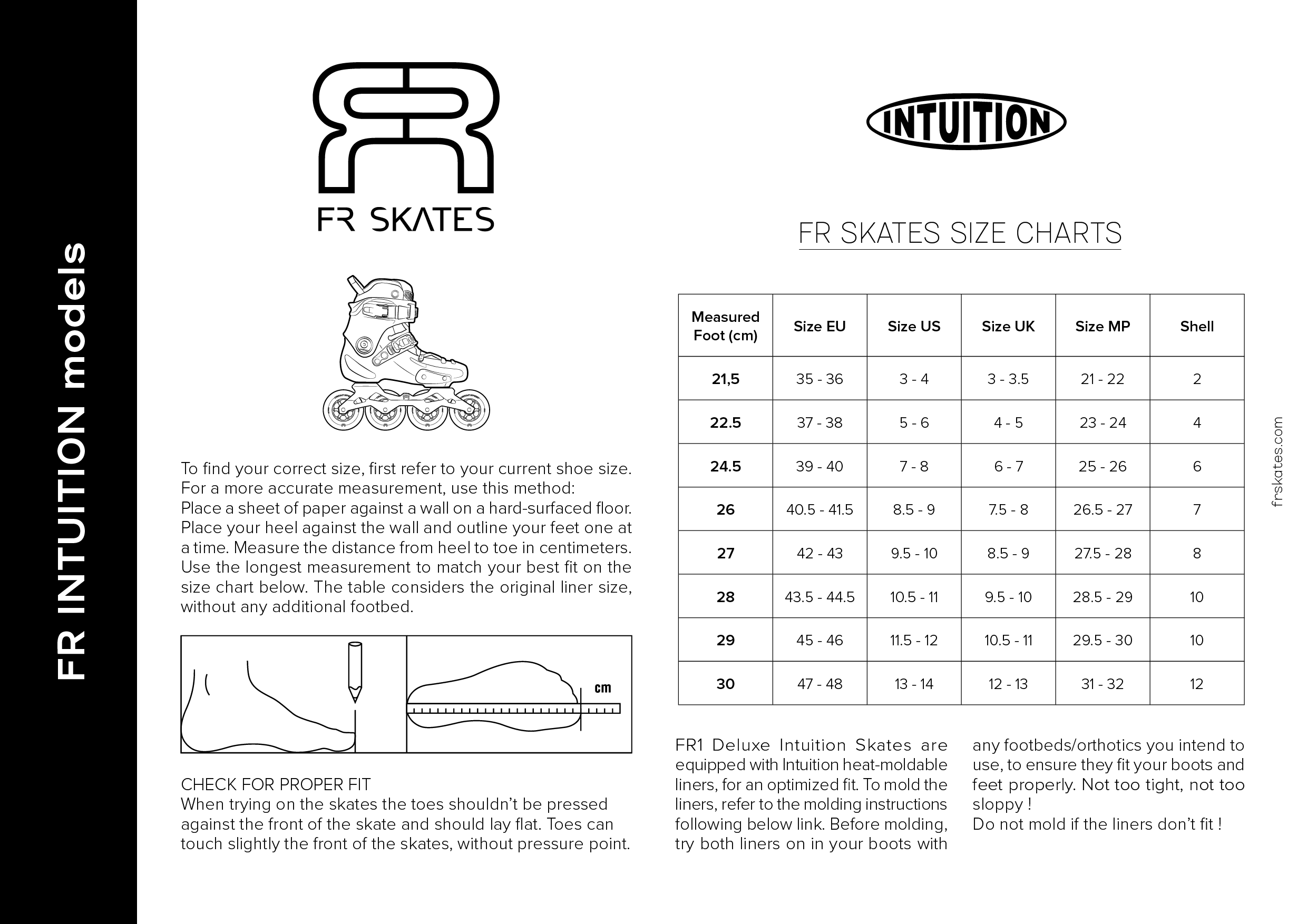 FR SIZE CHART - FR INTUITION - 2024